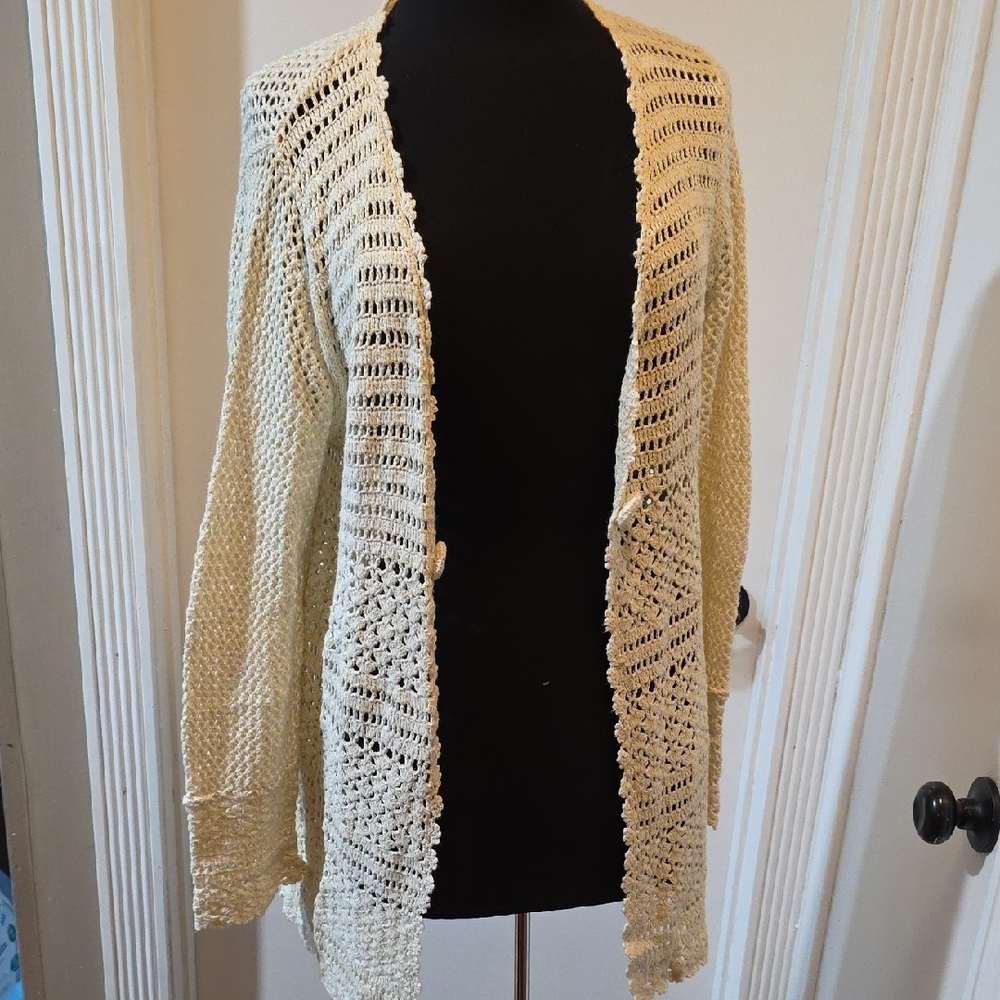 Christopher & Banks Cream Open-Knit Cardigan